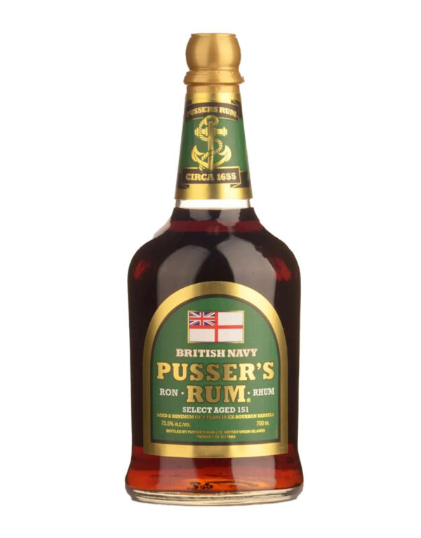 Pusser's Select Aged 151, or Overproof, is produced at "cask strength," as it was shipped to the Royal Navy victualling yards in Deptford, Gosport, and Devonport for blending and dilution "to Proof." This blend of rum is aged a minimum of three years and produced in accordance with the Admiralty Regulations for rum that were in effect at the time of the custom's termination of the daily tot in 1970. Not only were the contents in this proprietary blend been aged a minimum of three years, but they are also chill-filtered to enhance its flavour and smoothness.